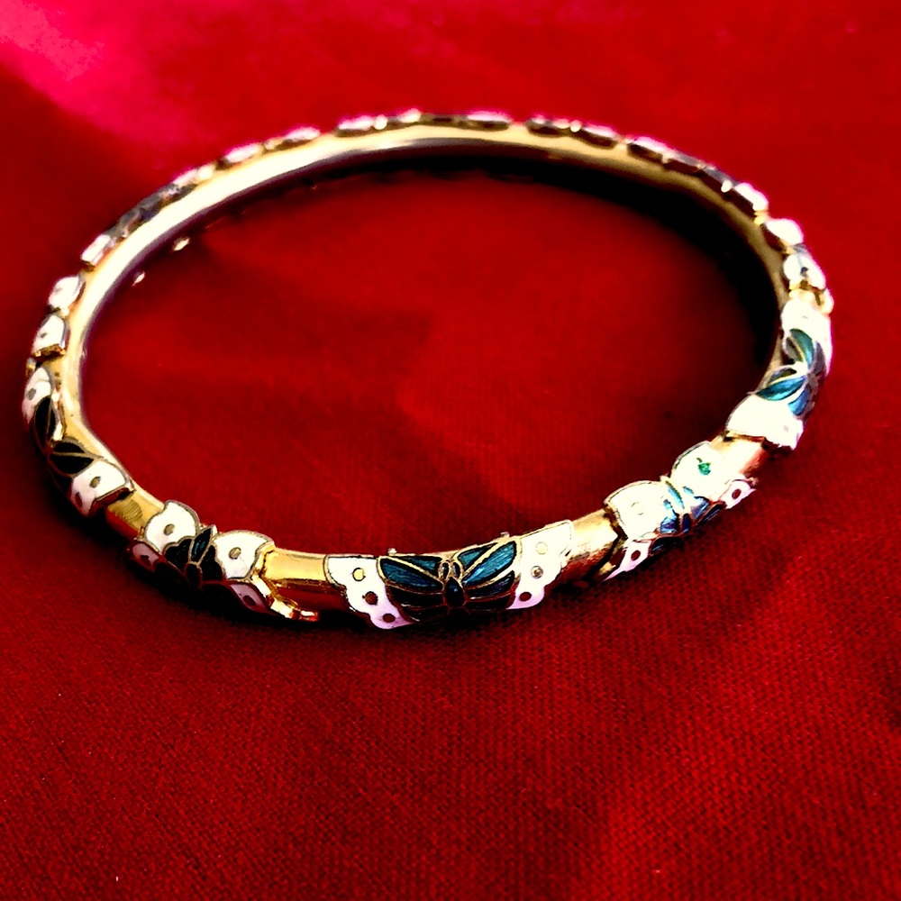 Butterfly bangle bracelet gold and aquamarine
